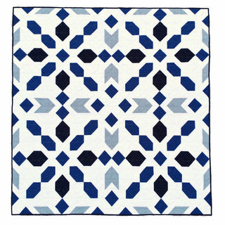 Connector Quilt Pattern (Download) by Homemade Emily Jane featuring a modern geometric quilt in navy blue light blue and white with repeating quilt blocks