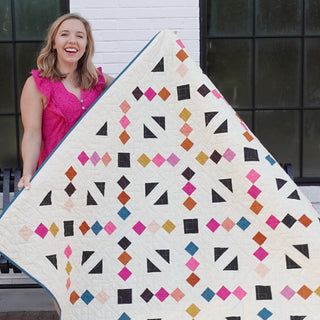 Homemade Emily Jane Keystone Quilt Pattern (Download) featuring a modern geometric quilt with colorful diamond square and triangle blocks