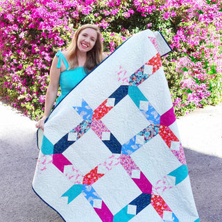 Homemade Emily Jane Limelight Quilt Pattern (Download) shown as a modern geometric quilt with colorful accents and white negative space