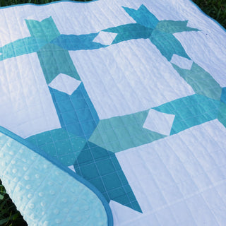 Limelight Quilt Pattern (Download) by Homemade Emily Jane featuring a modern geometric quilt in aqua teal and white with bold shapes and clean negative space