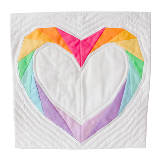 Love FPP Block Pattern (Download) by Aurora + Holly featuring a colorful foundation paper pieced heart quilt block with an open center on a white background
