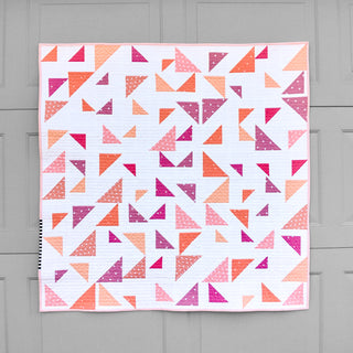 Triangular Quilt Pattern (Download) modern geometric quilt in coral pink orange and magenta by Homemade Emily Jane