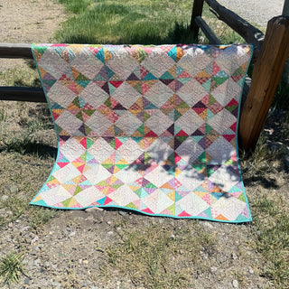 Amazing Grace Quilt Pattern (Download) colorful geometric quilt with interlocking diamonds and rhythmic pinwheels by The Gluten Free Quilter